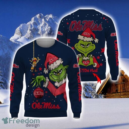 Personalized Name NCAA Ole Miss Rebels Football Fans Sweater Grinch Ugly Sweater Christmas Funny Gift Product Photo 1