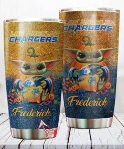 Personalized NFL Los Angeles Chargers Baby Yoda Custom Name Stainless Steel Tumbler Best Gift