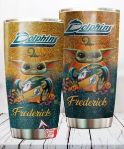 Personalized NFL Miami Dolphins Baby Yoda Custom Name Stainless Steel Tumbler Best Gift
