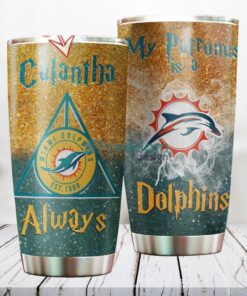 Personalized NFL Miami Dolphins Harry Potter Always Deathly Hallows Custom Name Stainless Steel Tumbler Best Gift