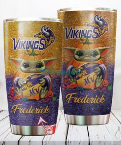 Personalized NFL Minnesota Vikings Baby Yoda Custom Name Stainless Steel Tumbler Best Gift