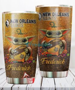 Personalized NFL New Orleans Saints Baby Yoda Custom Name Stainless Steel Tumbler Best Gift