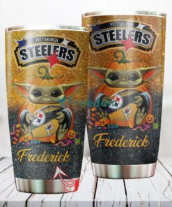 Personalized NFL Pittsburgh Steelers Baby Yoda Custom Name Stainless Steel Tumbler Best Gift