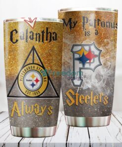 Personalized NFL Pittsburgh Steelers Harry Potter Always Deathly Hallows Custom Name Stainless Steel Tumbler Best Gift
