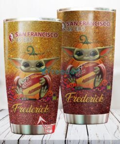 Personalized NFL San Francisco 49ers Baby Yoda Custom Name Stainless Steel Tumbler Best Gift