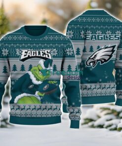 Philadelphia Eagles Grinch Ugly Christmas Sweater With Team Logo 3D Printed Christmas Sweater Gift