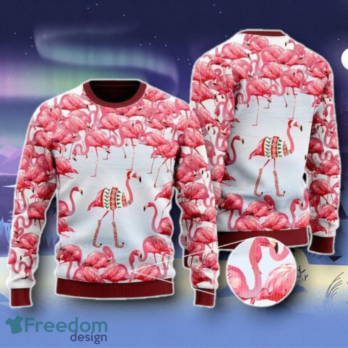 Pink Flamingo Christmas Village Ugly Christmas Sweater Unique Gift image Pink Flamingo Christmas Village Ugly Christmas Sweater Unique Gift Product Photo 1