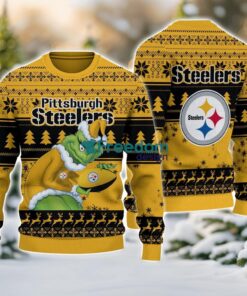 Pittsburgh Steelers Grinch Ugly Christmas Sweater With Team Logo 3D Printed Christmas Sweater Gift