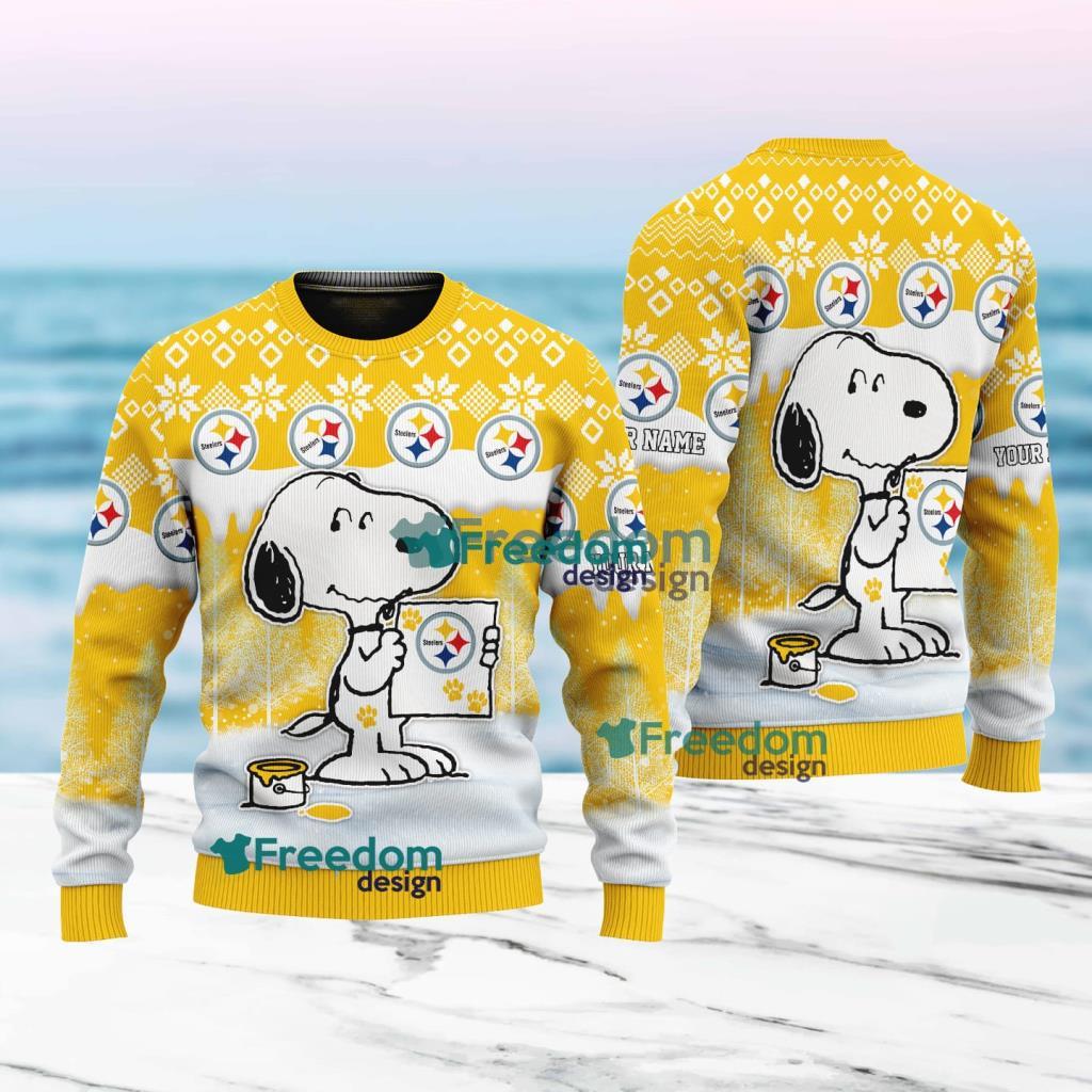 Pittsburgh Steelers Nfl Snoopy Pine Tree Christmas Ugly Sweater Custom Name Product Photo 1