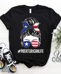 Puerto Rico Girl Flag Messy Hair Bun Gift T-Shirt