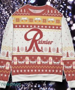 Rainier Beer Reindeer Pine Tree Pattern Ugly Christmas Sweater Unique Gift