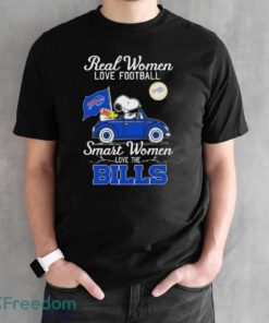 Real Women Love Football Smart Women Love The Peanuts Snoopy And Woodstock Buffalo Bills On Car Shirt Product Photo 2