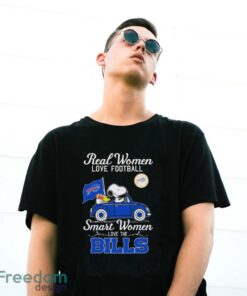 Real Women Love Football Smart Women Love The Peanuts Snoopy And Woodstock Buffalo Bills On Car Shirt Product Photo 3