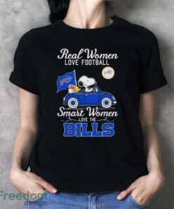 Real Women Love Football Smart Women Love The Peanuts Snoopy And Woodstock Buffalo Bills On Car Shirt Product Photo 4