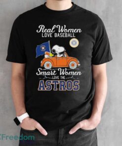 Real Women Love Football Smart Women Love The Peanuts Snoopy And Woodstock Houston Astros On Car Shirt Product Photo 2