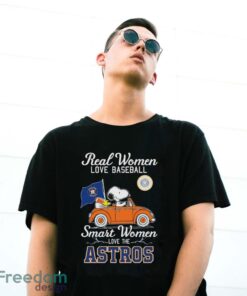 Real Women Love Football Smart Women Love The Peanuts Snoopy And Woodstock Houston Astros On Car Shirt Product Photo 3