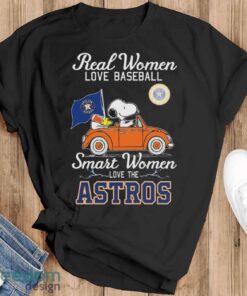 Real Women Love Football Smart Women Love The Peanuts Snoopy And Woodstock Houston Astros On Car Shirt Product Photo 1