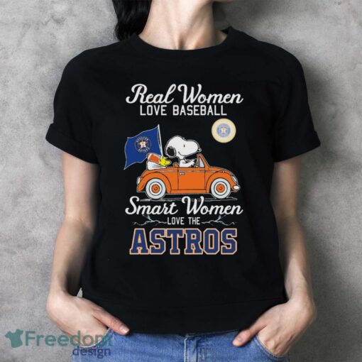 Real Women Love Football Smart Women Love The Peanuts Snoopy And Woodstock Houston Astros On Car Shirt Product Photo 4