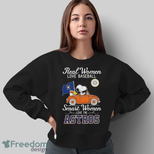 Real Women Love Football Smart Women Love The Peanuts Snoopy And Woodstock Houston Astros On Car Shirt Product Photo 5