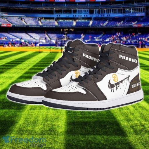 San Diego Padres Air Jordan 1 Shoes Sport Hightop Sneakers For Men And Women Custom Name Product Photo 2