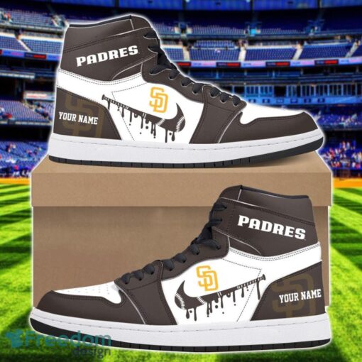 San Diego Padres Air Jordan 1 Shoes Sport Hightop Sneakers For Men And Women Custom Name Product Photo 1