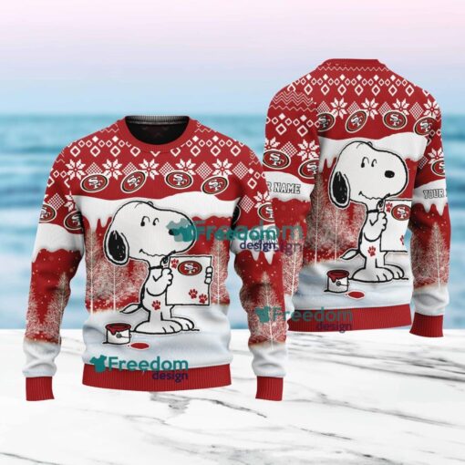 San Francisco 49ers Nfl Snoopy Pine Tree Christmas Ugly Sweater Custom Name Product Photo 1