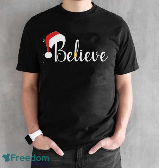 Santa Hat and Belt BELIEVE Christmas Shirt, Believe Christmas Shirt - Black Unisex T-Shirt