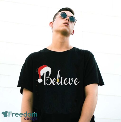 Santa Hat and Belt BELIEVE Christmas Shirt, Believe Christmas Shirt - G500 Gildan T-Shirt