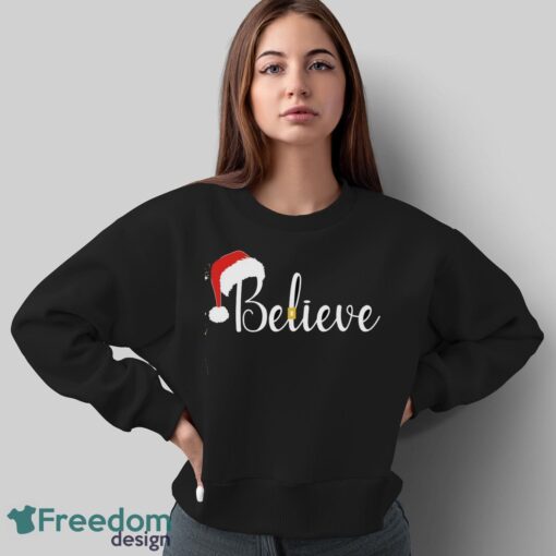 Santa Hat and Belt BELIEVE Christmas Shirt, Believe Christmas Shirt - Sweatshirt