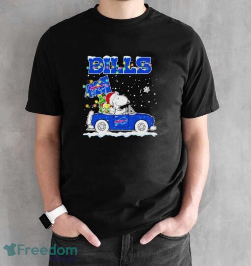 Santa Snoopy and Woodstock driving car Buffalo Bills Christmas shirt Product Photo 2