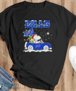 Santa Snoopy and Woodstock driving car Buffalo Bills Christmas shirt