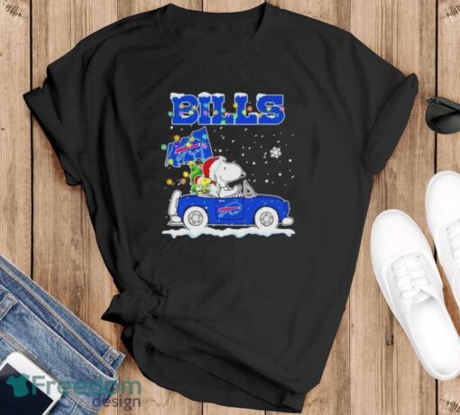 Santa Snoopy and Woodstock driving car Buffalo Bills Christmas shirt Product Photo 1