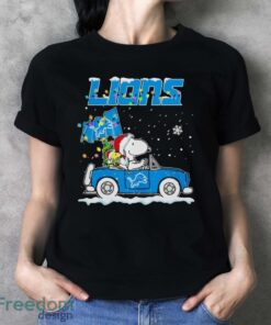 Snoopy and Woodstock driving car Detroit Lions flag Christmas shirt Product Photo 4