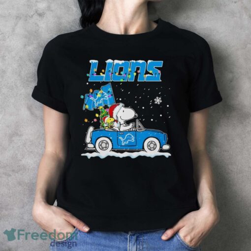 Snoopy and Woodstock driving car Detroit Lions flag Christmas shirt Product Photo 4