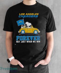 Snoopy and Woodstock driving car Los Angeles Chargers forever not just when we win shirt Product Photo 2