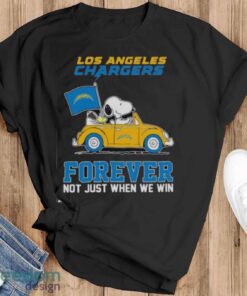 Snoopy and Woodstock driving car Los Angeles Chargers forever not just when we win shirt Product Photo 1