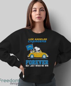 Snoopy and Woodstock driving car Los Angeles Chargers forever not just when we win shirt Product Photo 5