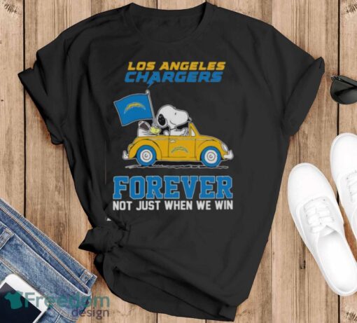 Snoopy and Woodstock driving car Los Angeles Chargers forever not just when we win shirt Product Photo 1