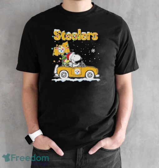 Snoopy And Woodstock Driving Car Pittsburgh Steelers Christmas Shirt Product Photo 2