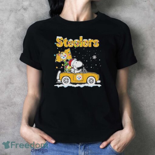 Snoopy And Woodstock Driving Car Pittsburgh Steelers Christmas Shirt Product Photo 4