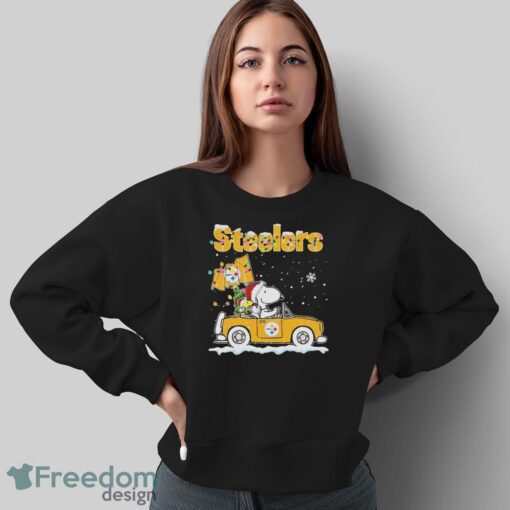 Snoopy And Woodstock Driving Car Pittsburgh Steelers Christmas Shirt Product Photo 5