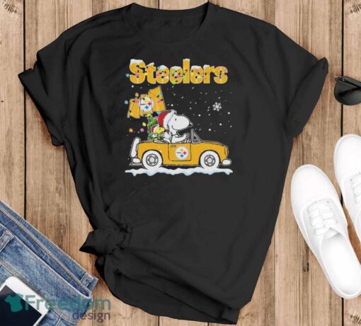 Snoopy And Woodstock Driving Car Pittsburgh Steelers Christmas Shirt Product Photo 1