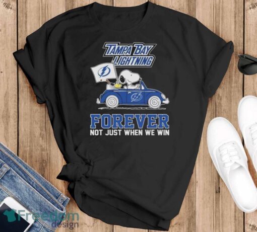 Snoopy and Woodstock Driving Car Tampa Bay Lightning Forever Not Just When We Win shirt Product Photo 1