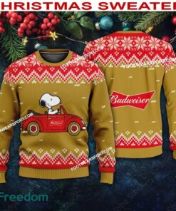 Snoopy Driving Car Budweiser Beer Logo Ugly Christmas Sweater AOP For Men Women