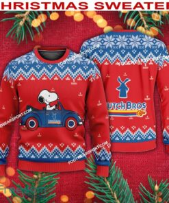 Snoopy Driving Car Dutch Bros Coffee Logo Knitted Christmas 3D Sweater For Men Women