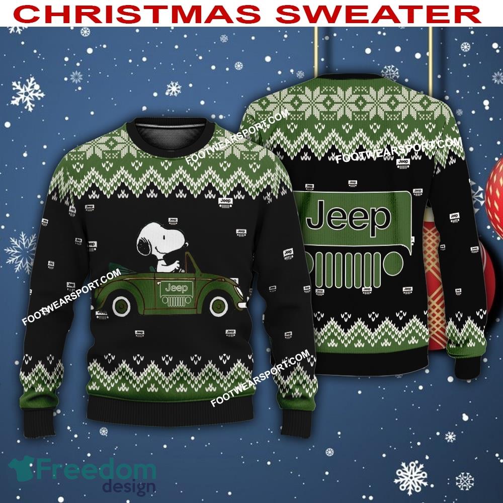 Snoopy Driving Car Jeep Car Racing Logo Ugly Christmas Sweater For Men Women image Snoopy Driving Car Jeep Car Racing Logo Ugly Christmas Sweater For Men Women - Snoopy Driving Car Jeep Car Racing Logo Ugly Christmas Sweater For Men Women