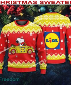 Snoopy Driving Car Lidl Logo Knitted Christmas 3D Sweater Gift Holidays