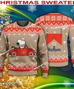 Snoopy Driving Car Marlboro Logo Knitted Christmas 3D Sweater For Men Women