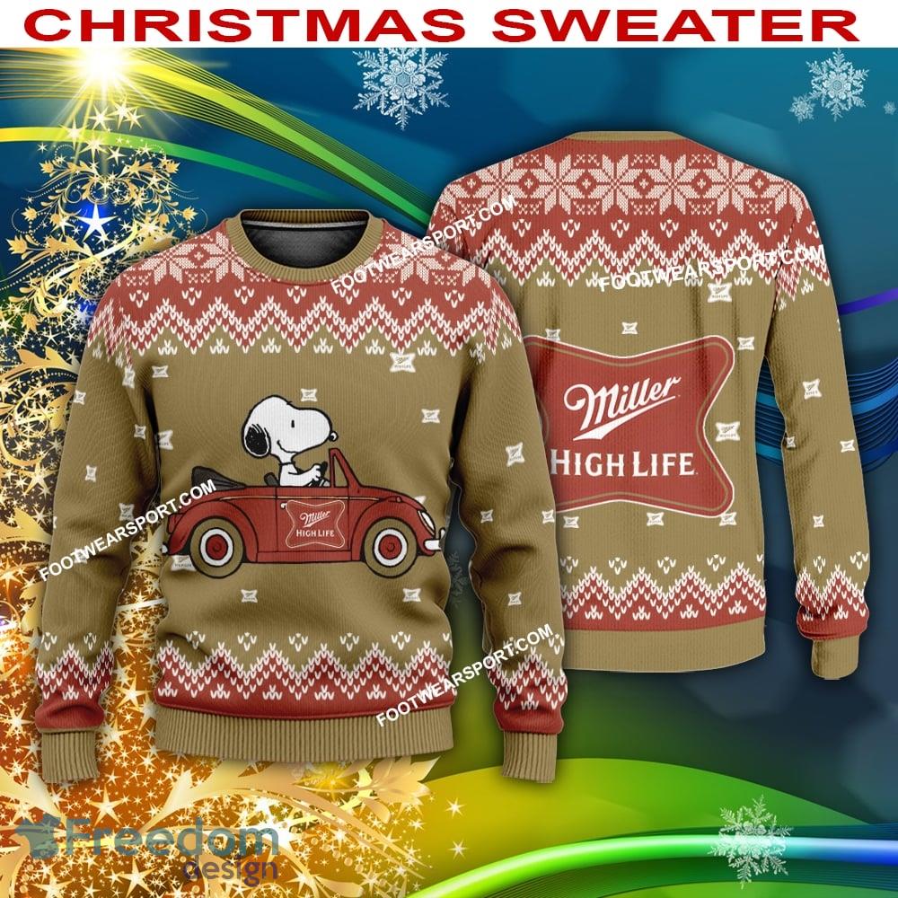 Snoopy Driving Car Miller High Life Beer Logo Ugly Christmas 3D Sweater For Men Women image Snoopy Driving Car Miller High Life Beer Logo Ugly Christmas 3D Sweater For Men Women - Snoopy Driving Car Miller High Life Beer Logo Ugly Christmas 3D Sweater For Men Women