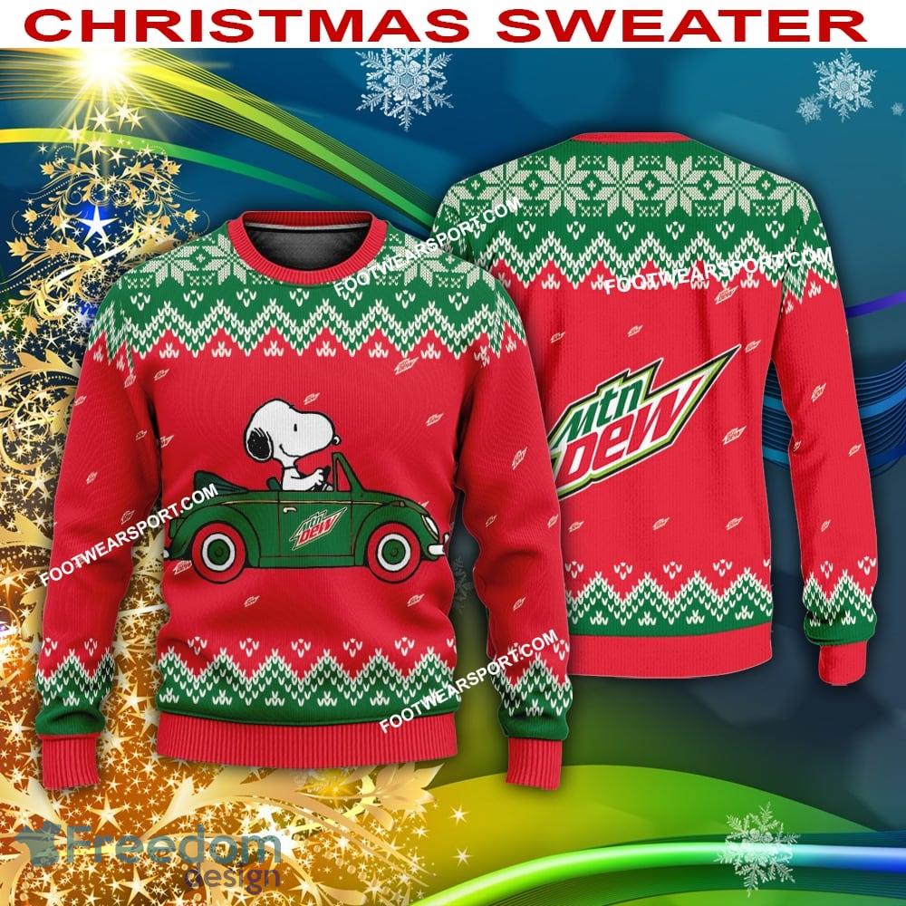 Snoopy Driving Car Mountain Dew Logo Ugly Christmas Sweater For Men Women image Snoopy Driving Car Mountain Dew Logo Ugly Christmas Sweater For Men Women - Snoopy Driving Car Mountain Dew Logo Ugly Christmas Sweater For Men Women